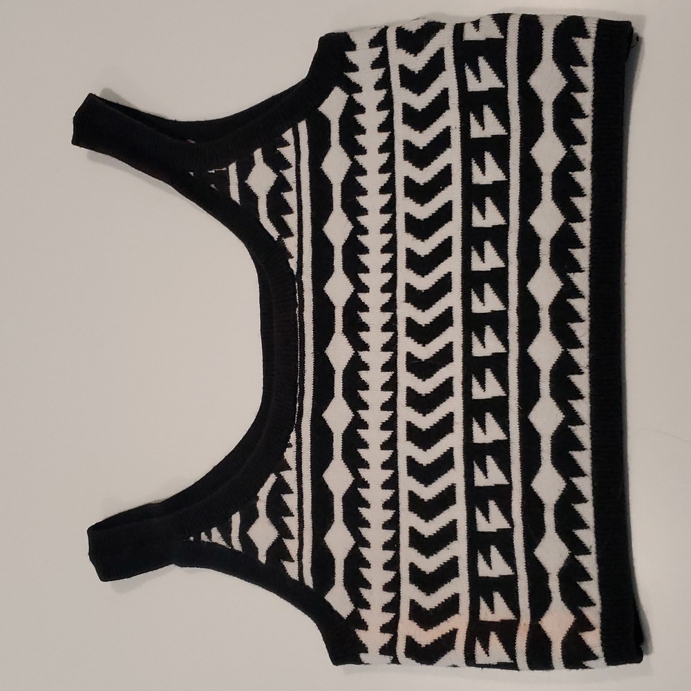 Ecote Urban Outfitters Knitted Crop Top, Aztec Pattern in Black and White